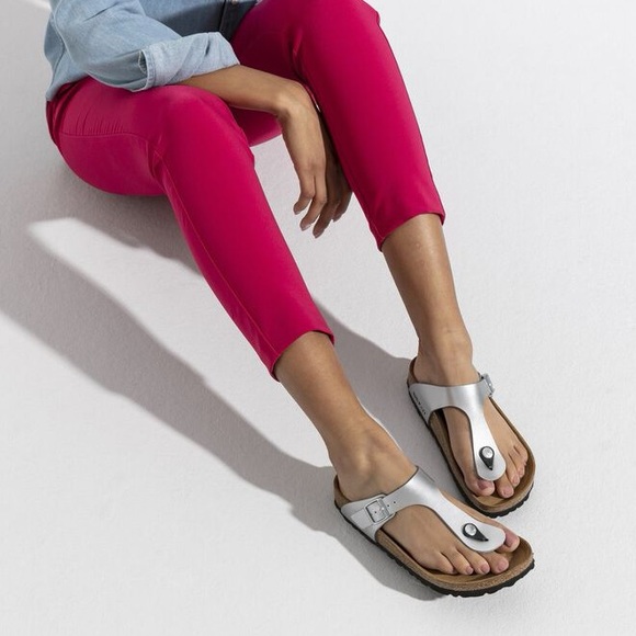 Birkenstock Shoes - Birkenstock Gizeh Birko-Flor Sandals - Silver